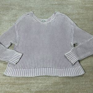 American Eagle Sweater Womens Lavender Light Gray Striped Crew Neck Long Sleeve